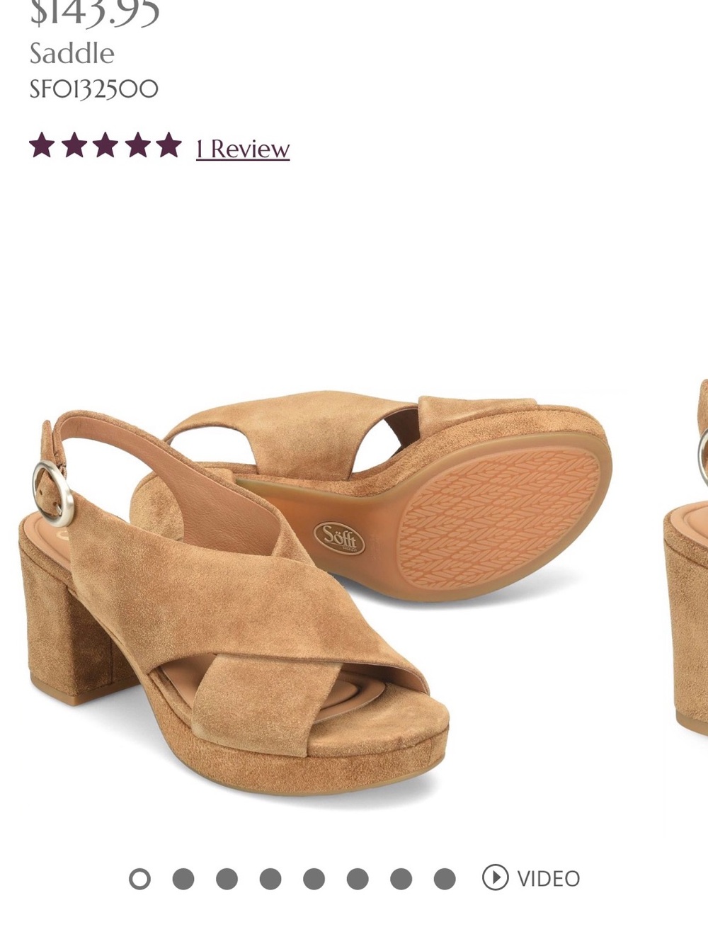 Sofft Suede Block Heel Sandal in Saddle with Buckle